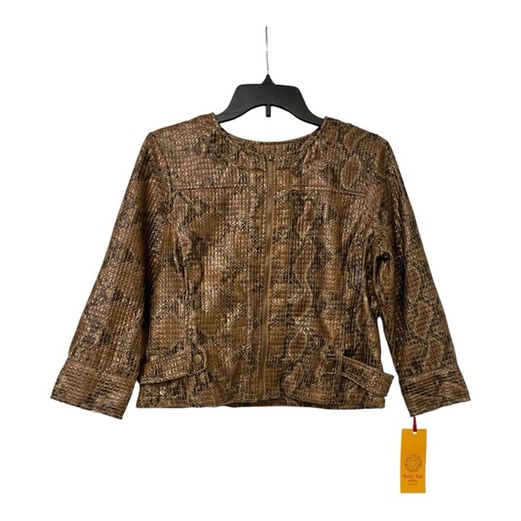 Ruby Rd Jacket CoatFaux Snakeskin Brown Zip Front Women's size 10P NWT - Picture 1 of 12